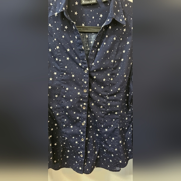 7th Avenue Design Studio New York & Co Navy Blouse With Stars Women's Medium - Picture 5 of 8
